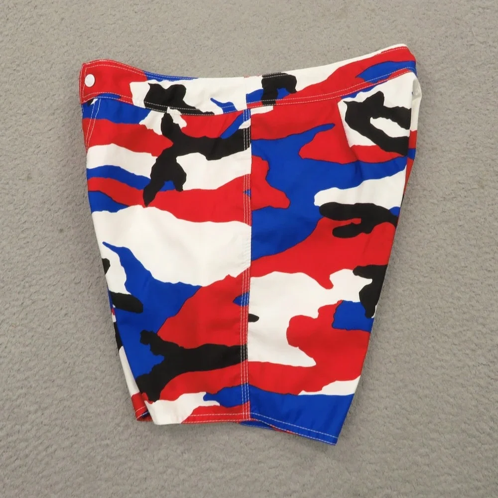 Stussy Mens Camo Swim Trunks 32 Blue Red White Board Shorts 6in Inseam